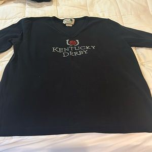 Kentucky Derby black neck 3/4 sleeves Tshirt with rhinestone. Never worn sz lg